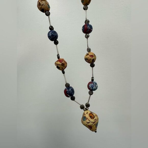 Vintage Handmade Statement Necklace Beaded Jewelry Chunky 24” - Picture 7 of 12